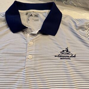 adidas Navy and White Striped Polo wilderness club eureka Montana